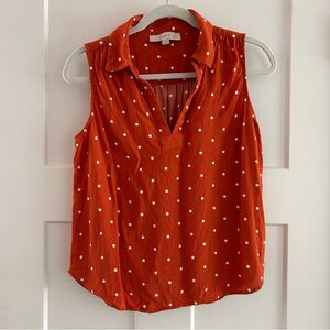 LOFT‎ Dotted Collard V-Neck, Orange, Size Small